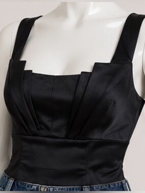 ALICE + OLIVIA Luxe Satin Corset Tank Top Black Structured Glam | Women's Sz S